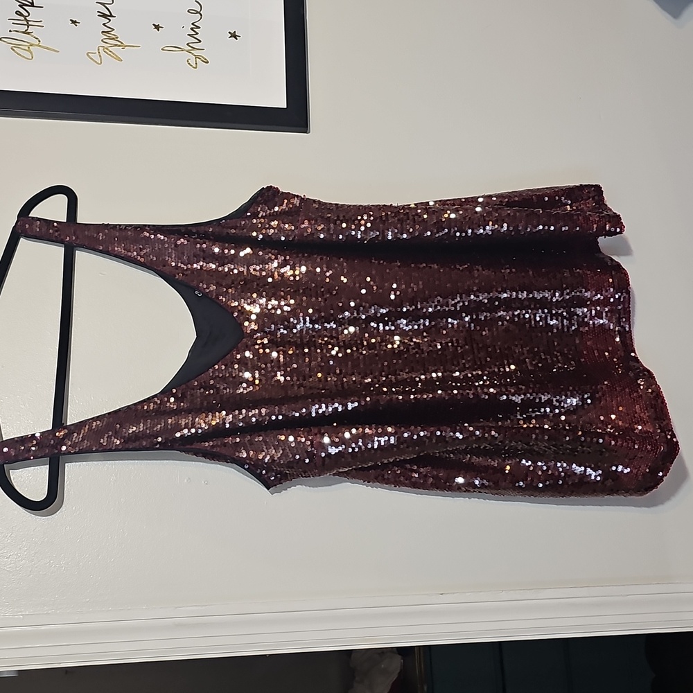 City Chic Sequin Tank Top Cranberry Red Holiday Top Size L / 20W Plus Size